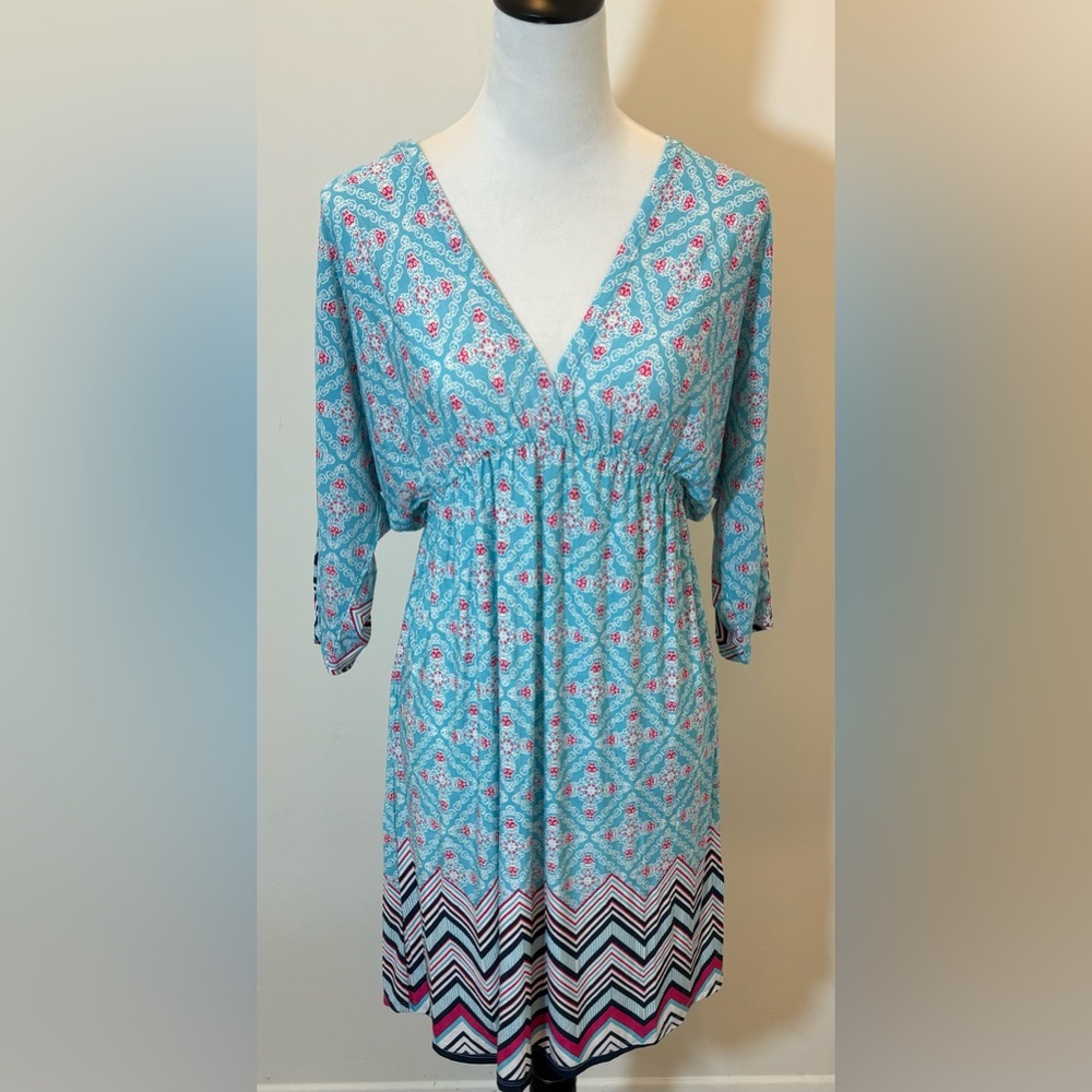 5th & Love Blue Paisley V-neck Stretch Mini Dress Size XL